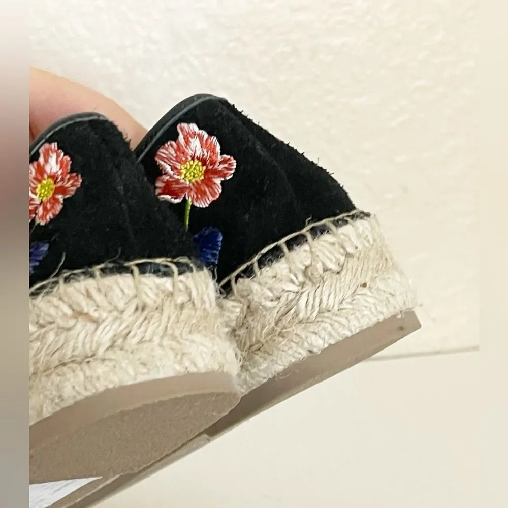 Johnny Was Garden black suede Leopard floral print Espadrilles 8